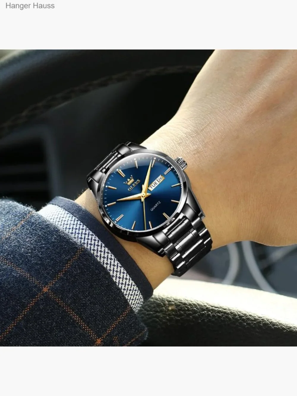 Men's Gold Stainless Steel Dress Watch with Date